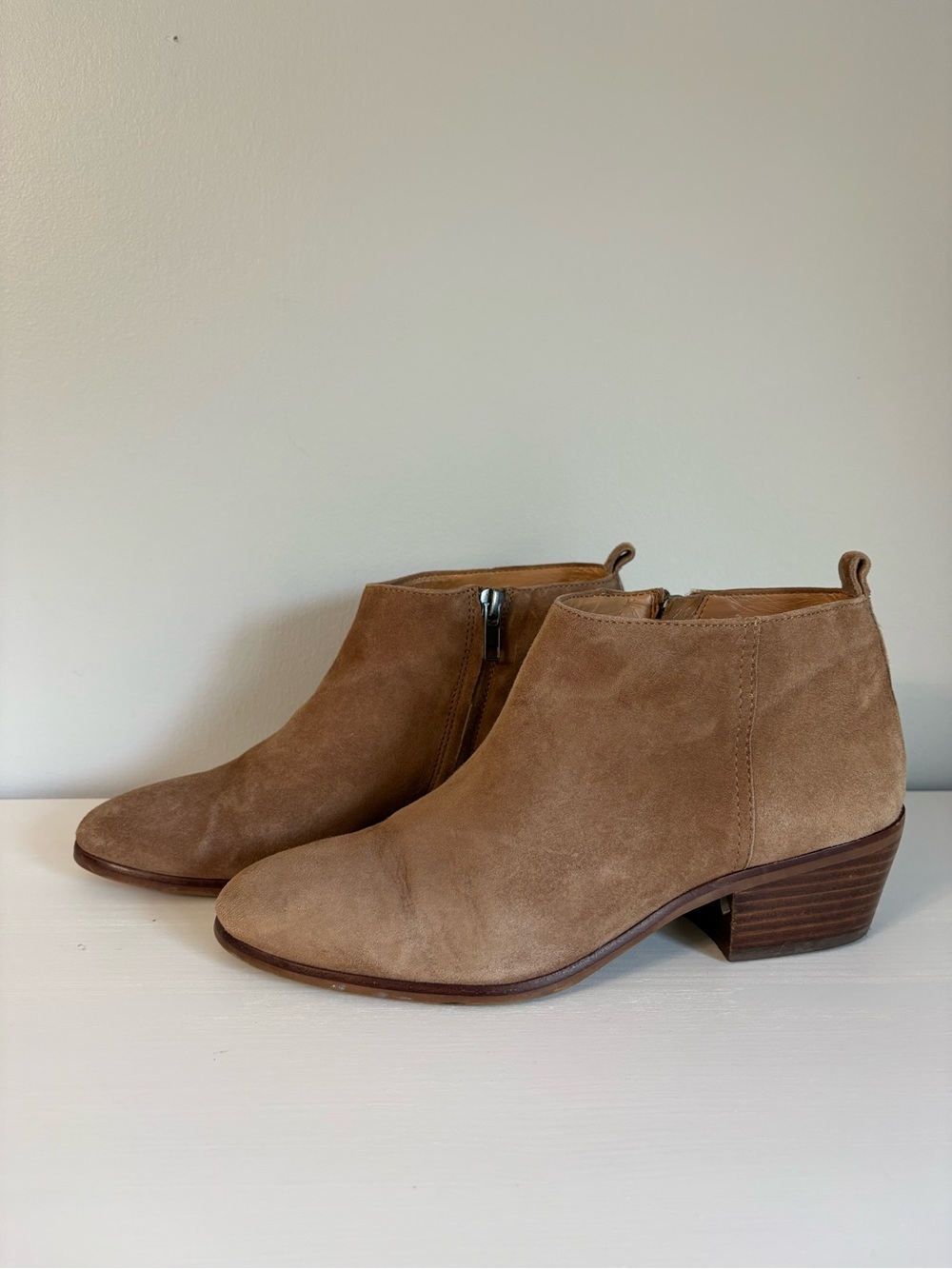 J.Crew Sawyer Tan Suede Ankle Boots Block Heel Western Booties Size 9